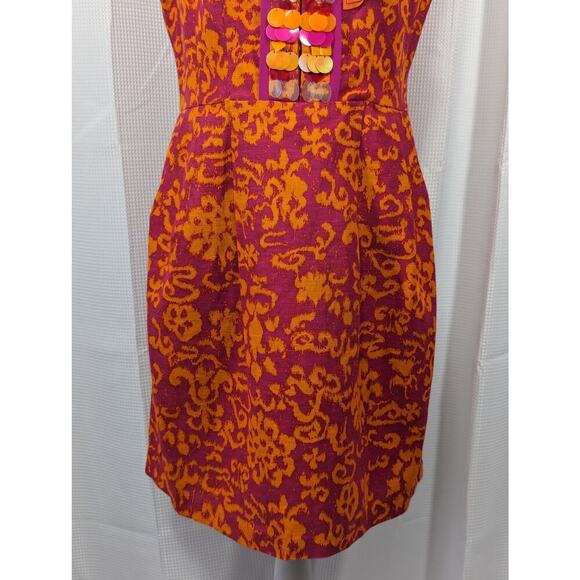 NANETTE LEPORE! SILK & LINEN! FUSCHIA PINK, ORANGE SEQUINNED, RUFFLE DRESS!SZ 8 - Picture 4 of 8